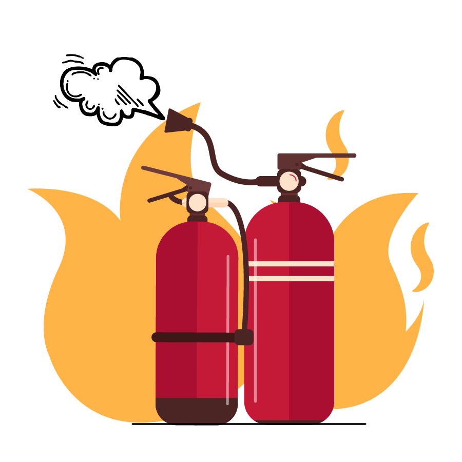 Brandschutz_Madelartz_Sicherheit_von_Anfang_an Illustration mit zwei Feuerlöschern – Vorbeugender Brandschutz in Aachen